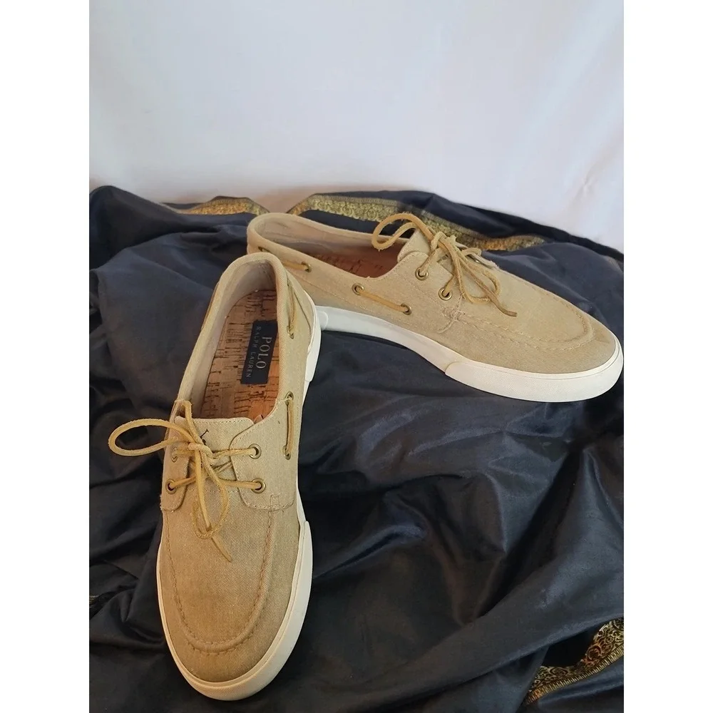 Polo Ralph Lauren Rylander Tan Washed Twill Boat Shoes Mens 11.5 D Loafers